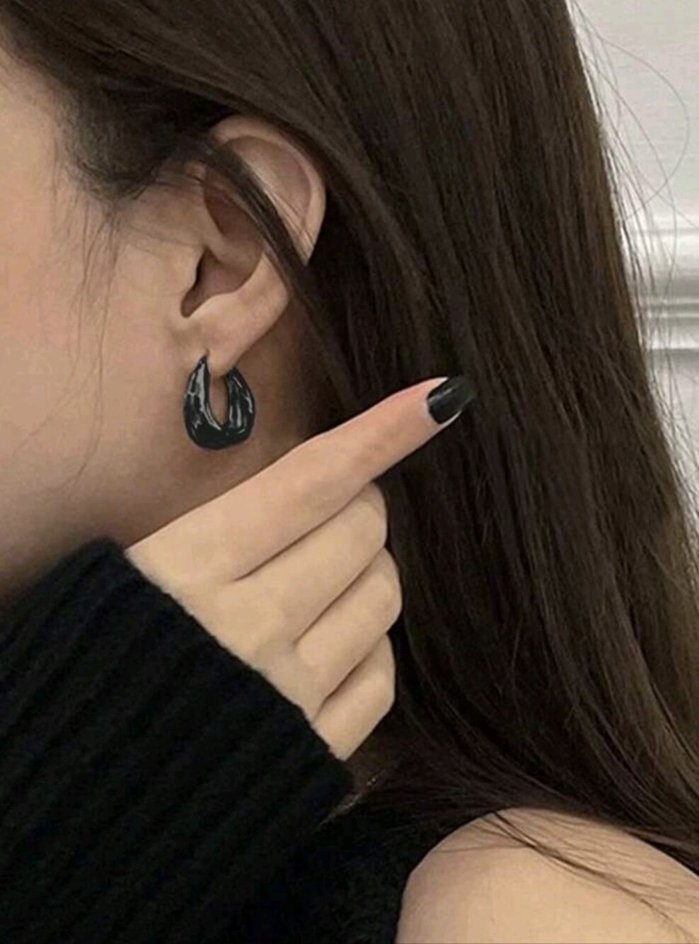Minimalist Black Hoop Earrings - Brand: